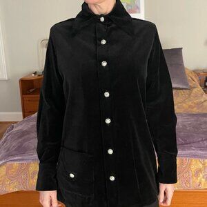 Black Velvet Blouse Tunic Vintage Christian Dior XS with Sparkle Buttons